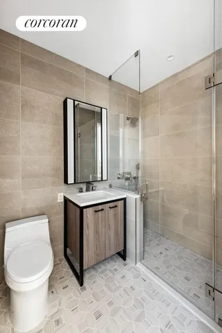 a bedroom with a bed and a table