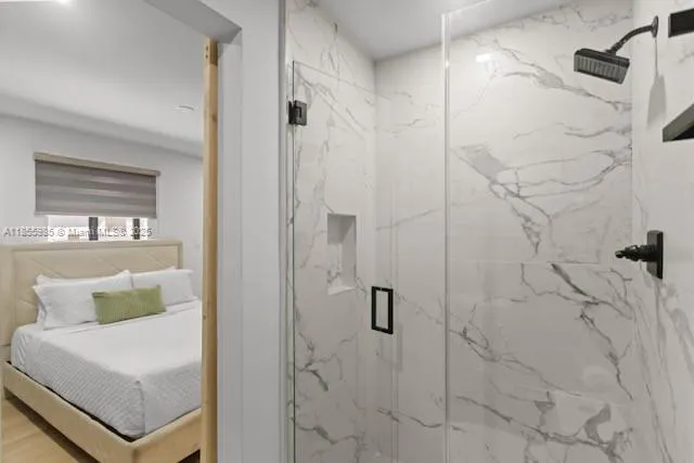 a bathroom with a shower