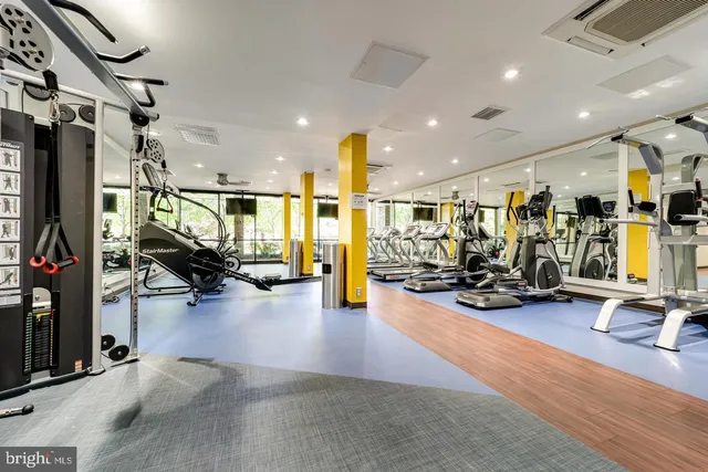 a view of a room with gym equipment