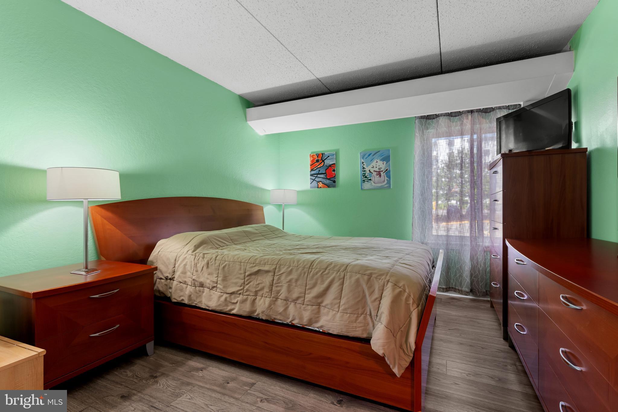 75 South Reynolds Street, Unit 101 Alexandria, VA 22304 - Photo 9 of 38 a bedroom with a bed and a flat screen tv