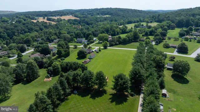 an aerial view of a houses with a lush green hillside