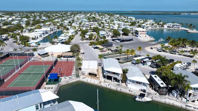 an aerial view of a house with a garden and lake view