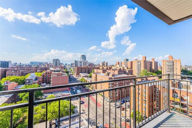 a view of a city from a balcony