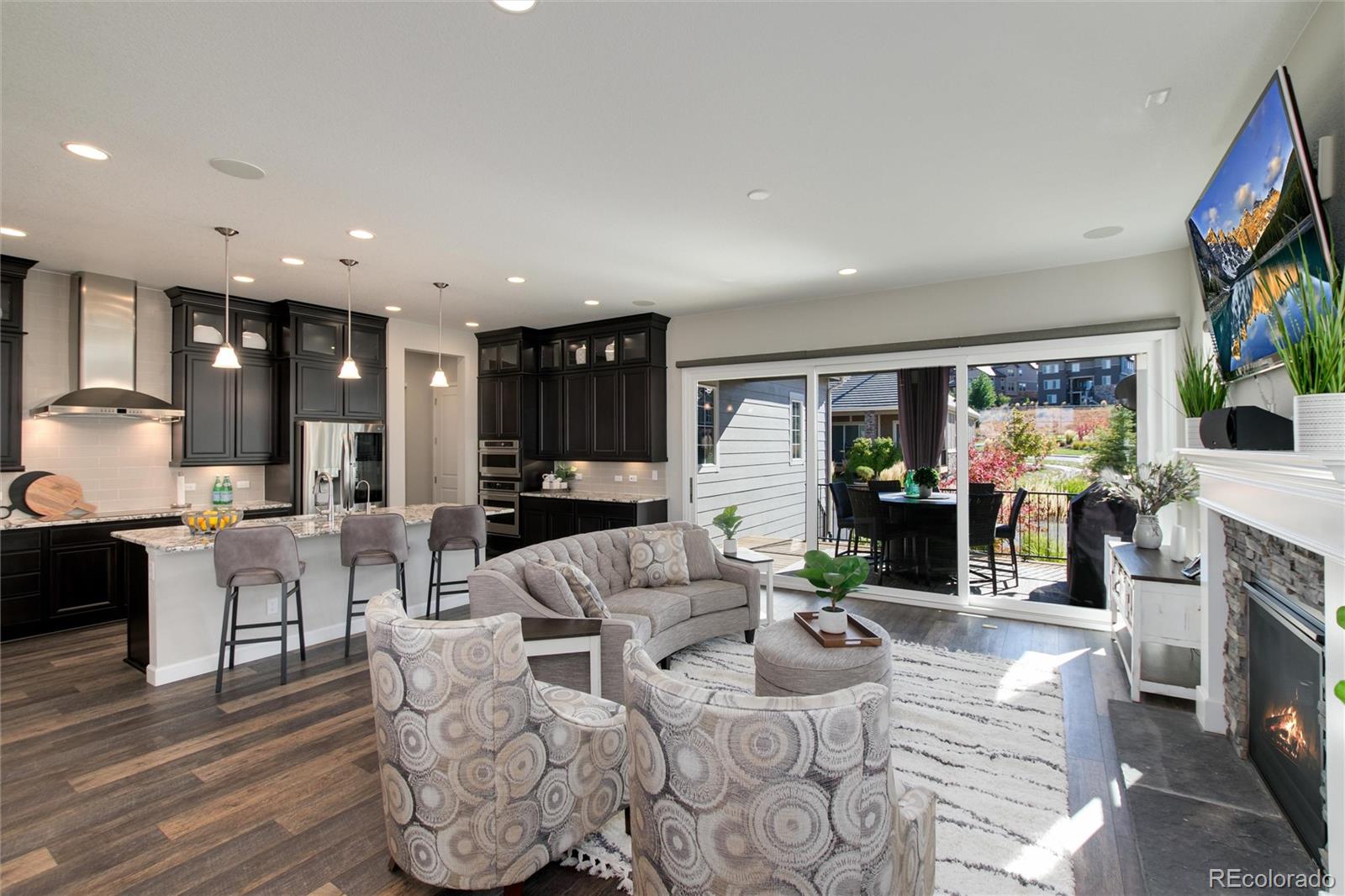 1165 Brocade Drive Highlands Ranch, CO 80126 - Photo 9 of 40 a living room with fireplace furniture and a flat screen tv