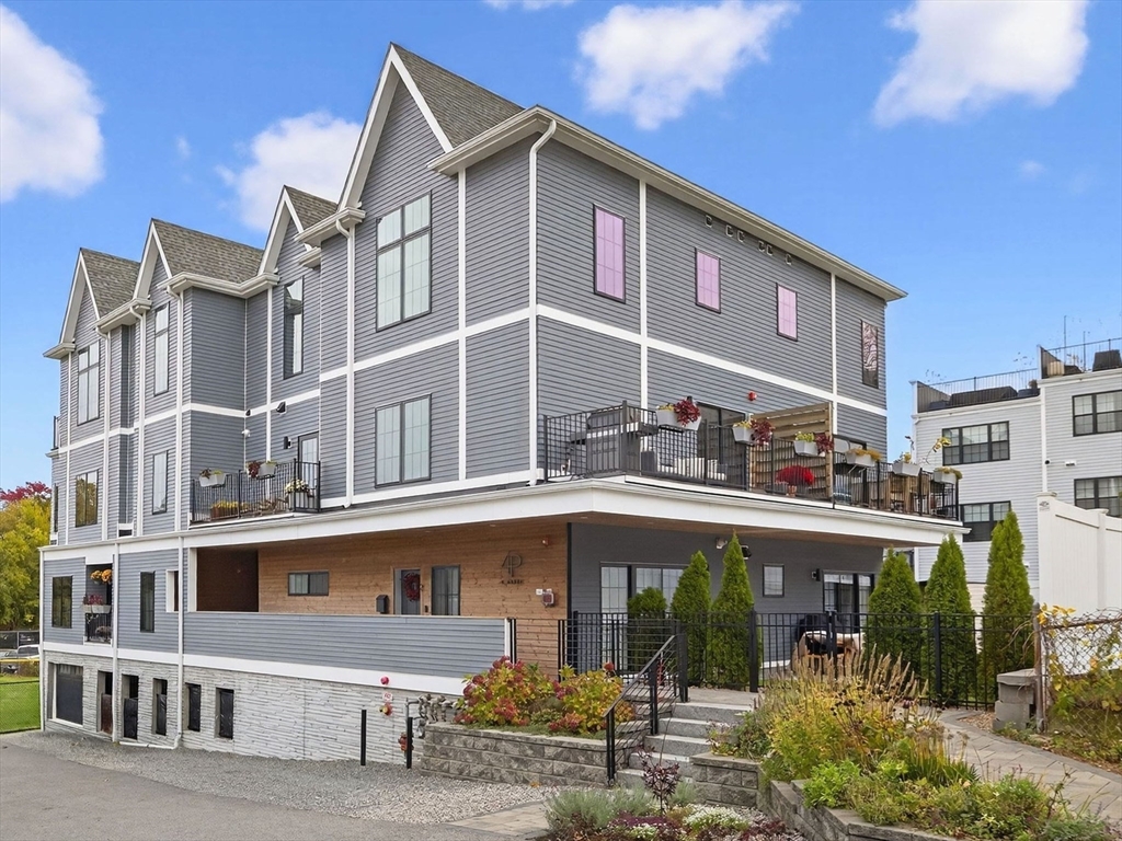 a front view of a building with street view