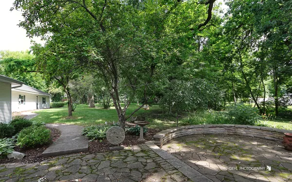 a view of outdoor space with trees all around