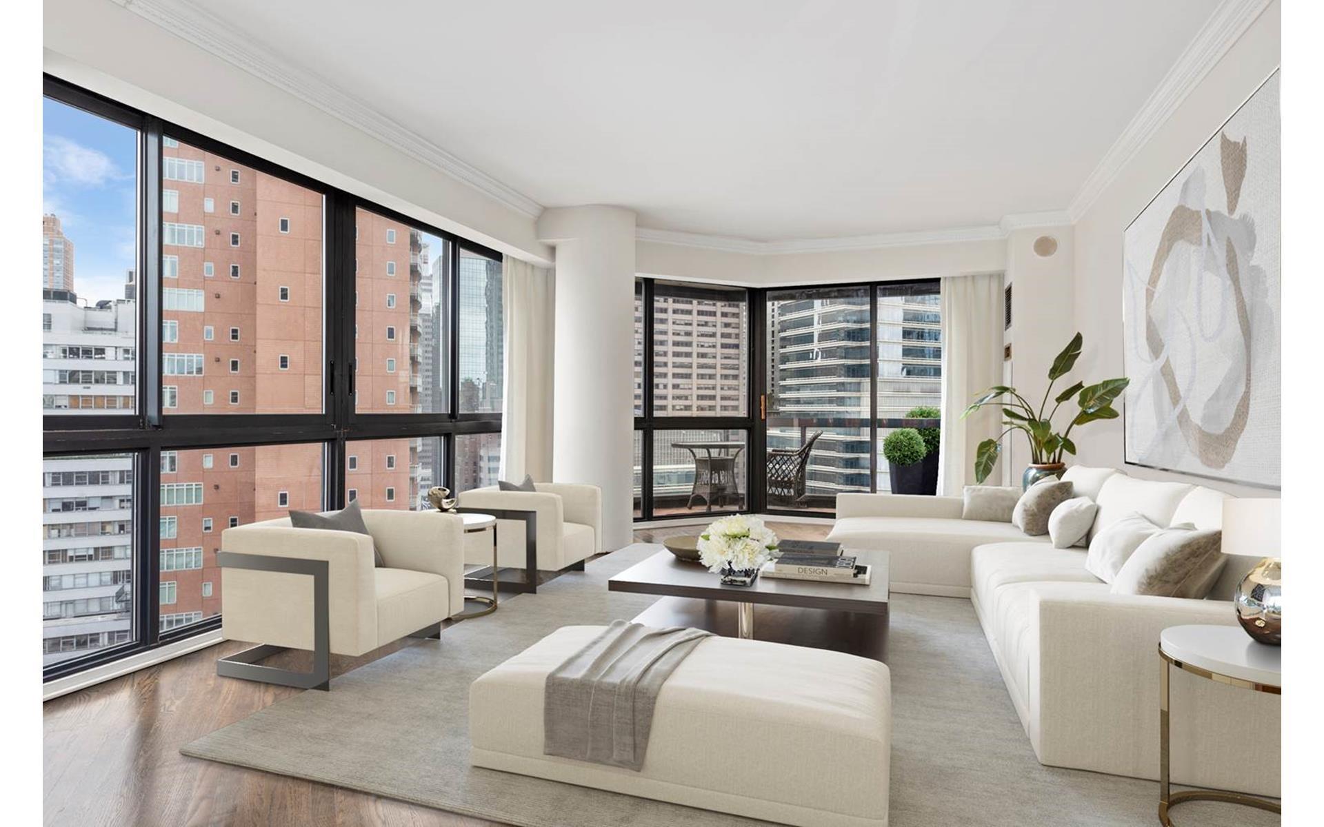 200 East 61st Street, Unit 20A Manhattan, NY 10065 - Photo 4 of 10 a living room with furniture and a large window