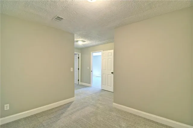 a view of road with large trees