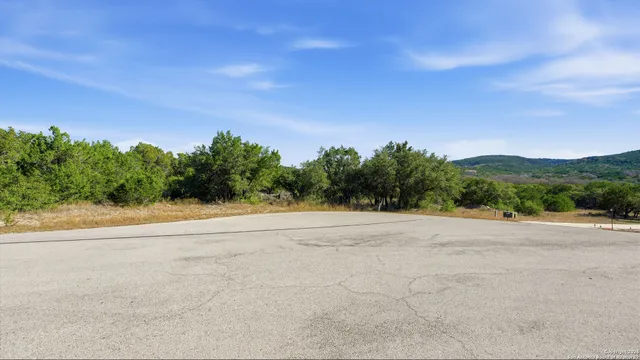 a view of a field with trees in background