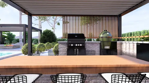 an aerial view of a house roof deck with outdoor seating
