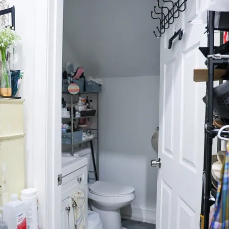 a bathroom with a bathtub