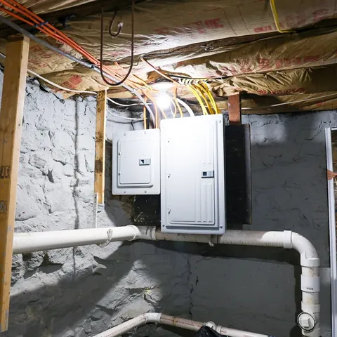 a building with table and chairs