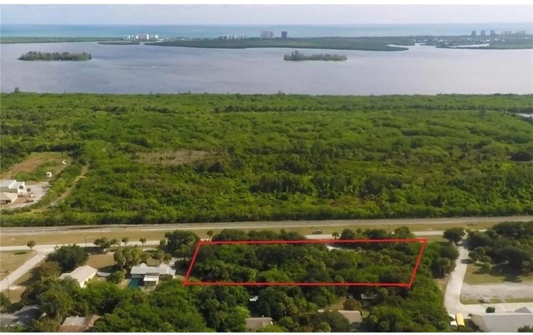 a view of a lake with a city