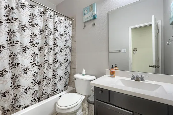 a bathroom with a sink toilet and mirror