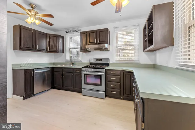 a kitchen with stainless steel appliances granite countertop a stove sink and microwave