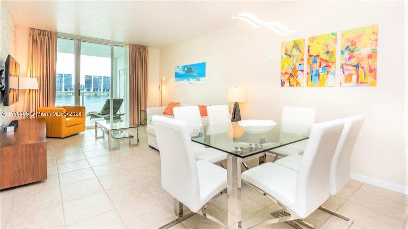 18100 North Bay Road, Unit 606 Sunny Isles Beach, FL 33160 - Photo 6 of 30 a living room with furniture and a floor to ceiling window