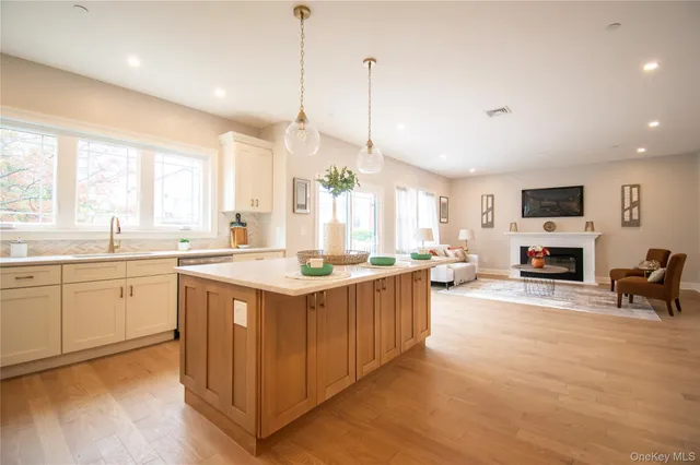 a view of a balcony with wooden floor