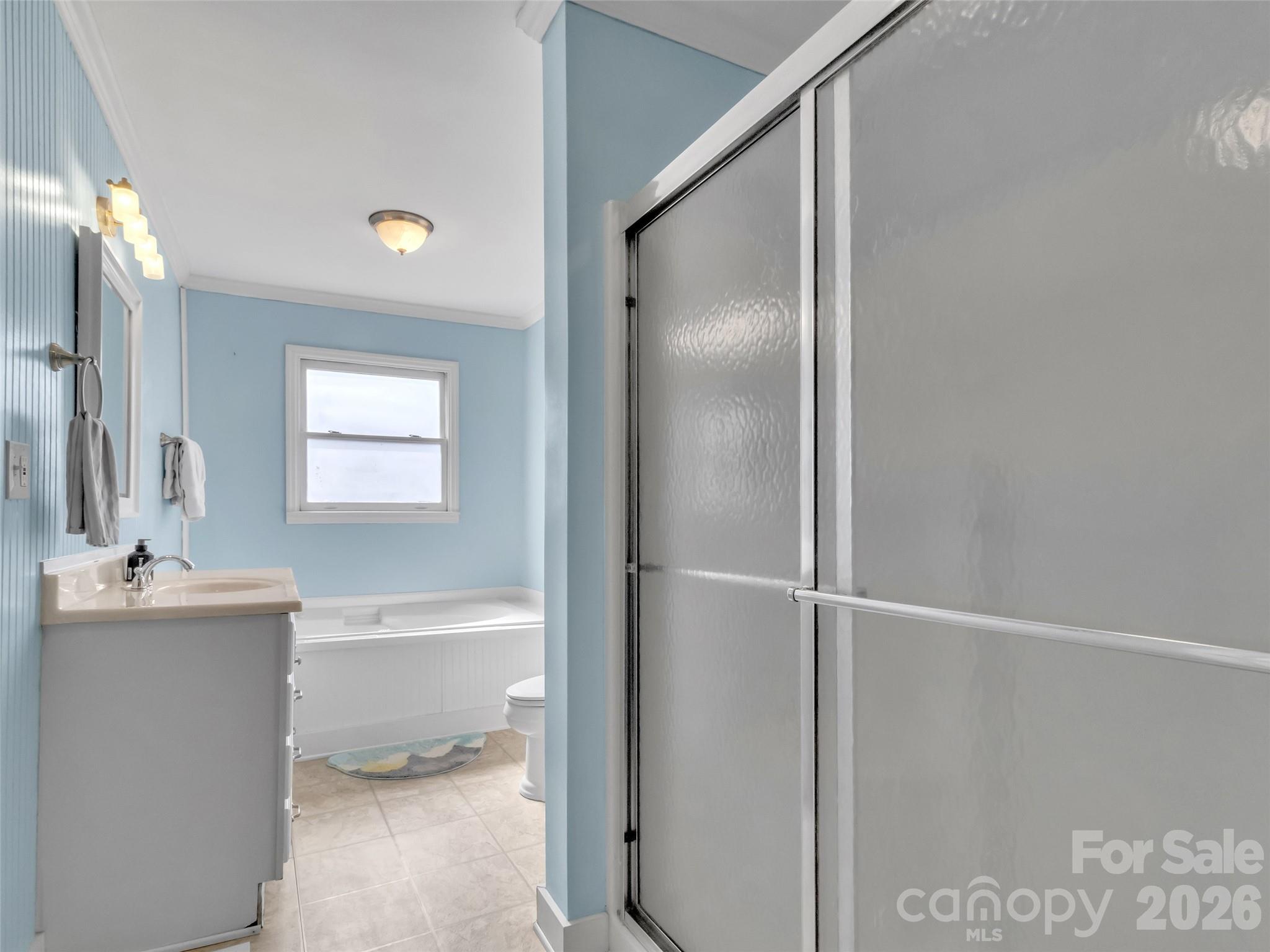 43 Melton Road Candler, NC 28715 - Photo 15 of 44 a bathroom with a bathtub sink vanity mirror and toilet