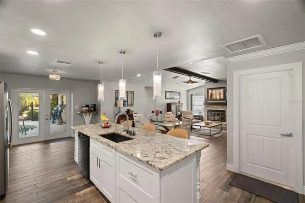 a kitchen with counter space and a sink