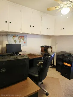 a kitchen with granite countertop white cabinets and black appliances