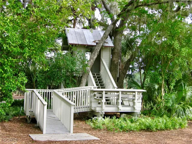 a garden view with a sitting space
