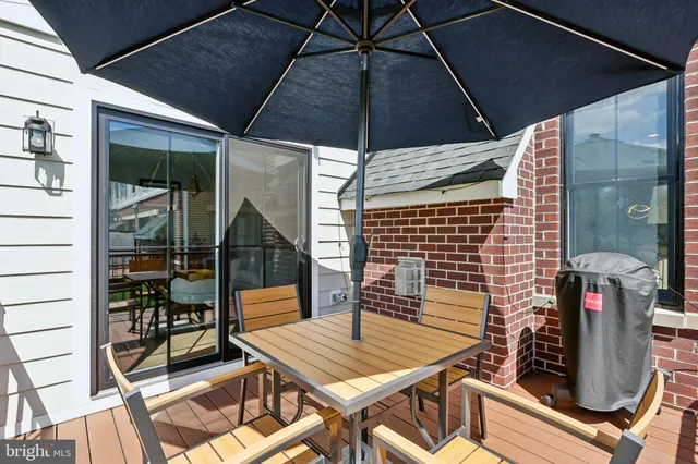 an outdoor space with furniture