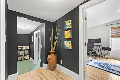 a view of a livingroom with furniture and front door