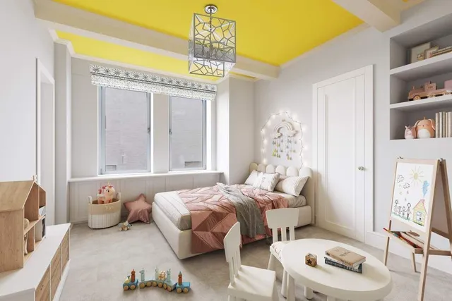 a spacious bedroom with furniture and a bed