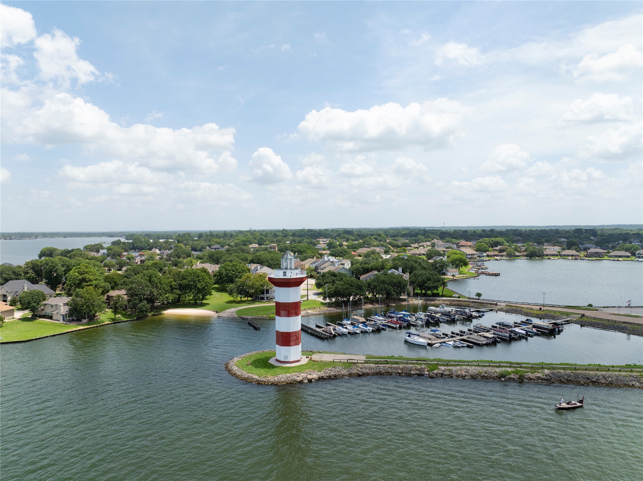 a view of a lake with a nearby beach