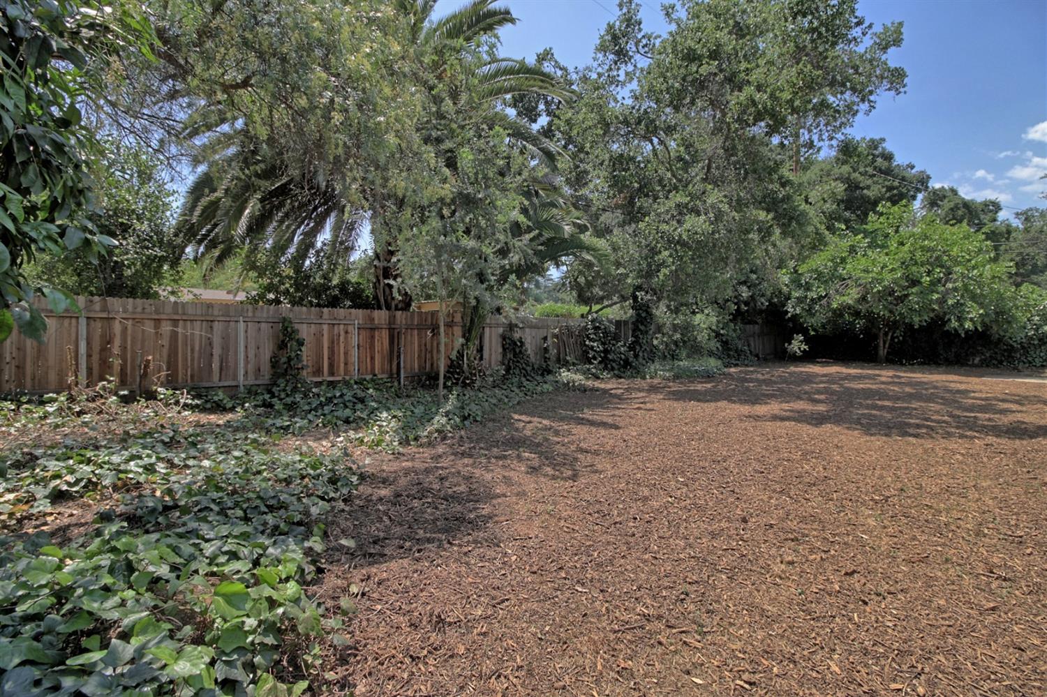 205 Palomar Road Ojai, CA 93023 - Photo 38 of 38 a view of a backyard with large trees and wooden fence