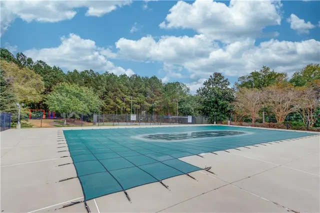 a view of a park with a slide