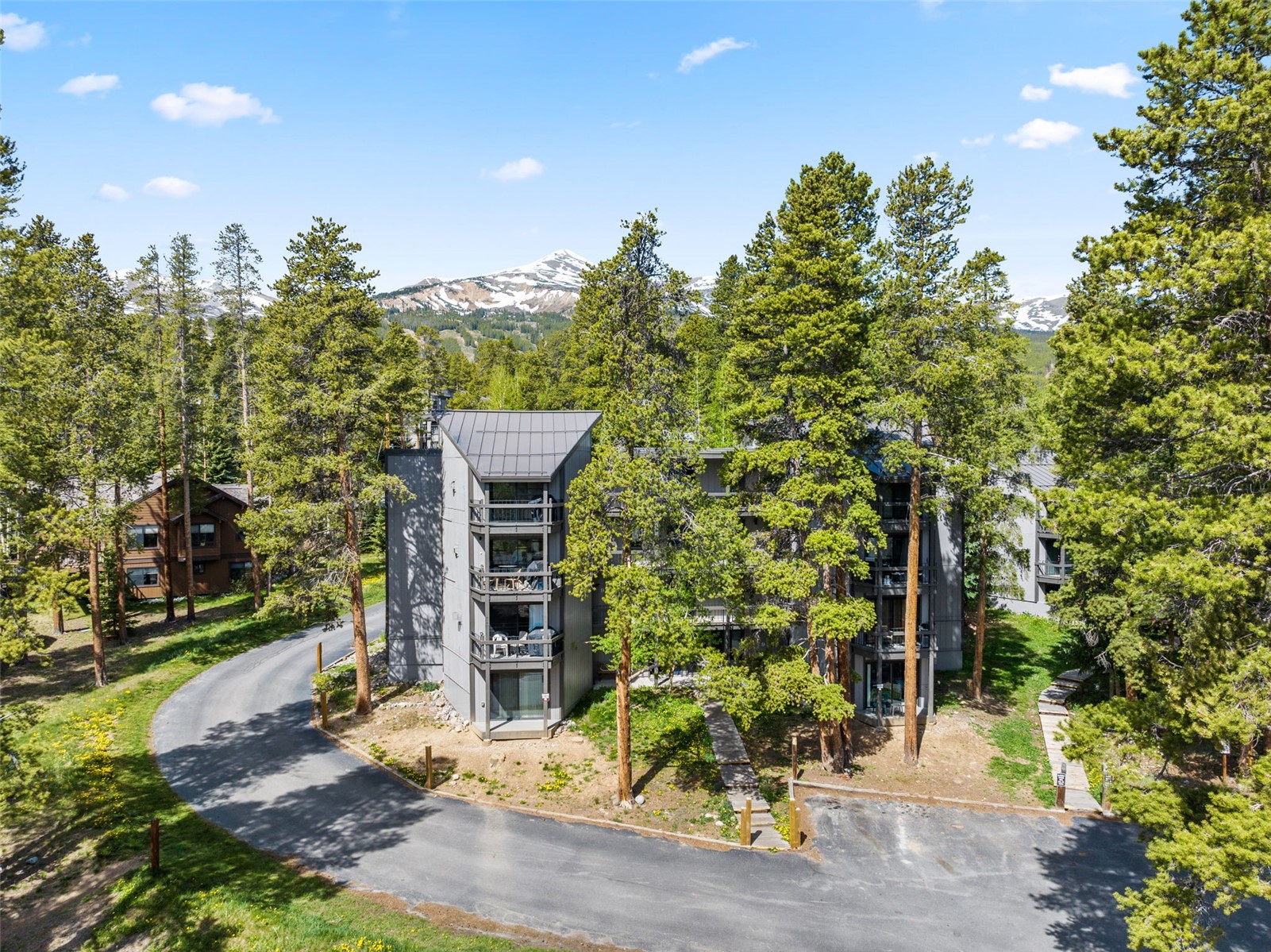 1127 Ski Hill Road, Unit 104 Breckenridge, CO 80424 - Photo 30 of 32 a pathway of a house with a yard and potted plants