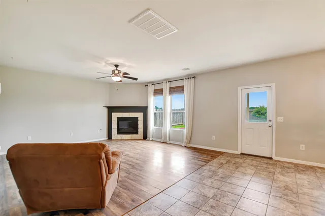 a view of a livingroom with a fireplace