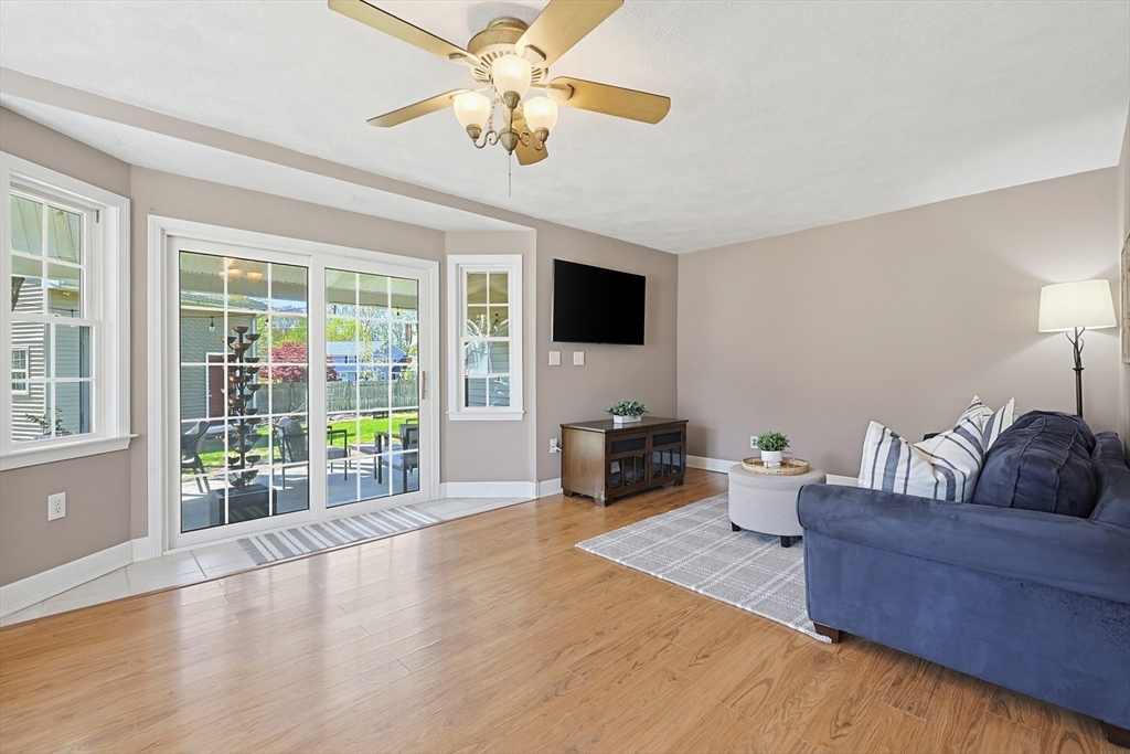 18 Anchorage Road Franklin, MA 02038 - Photo 6 of 42 a living room with furniture a flat screen tv and floor to ceiling window
