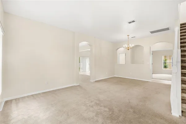 an empty room with a bathroom