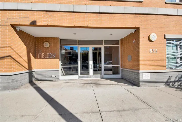 a view of a building with a large window