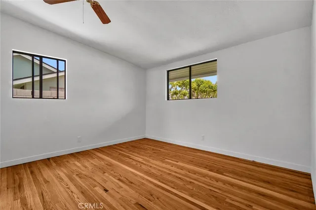 a view of a room with a large window