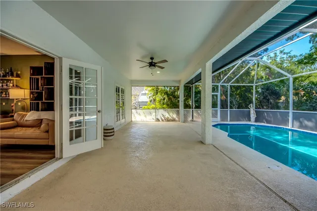 a view of a porch and garden