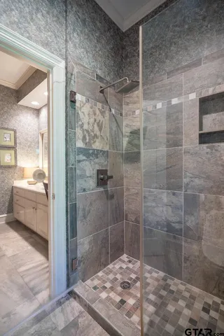 a bathroom with a shower
