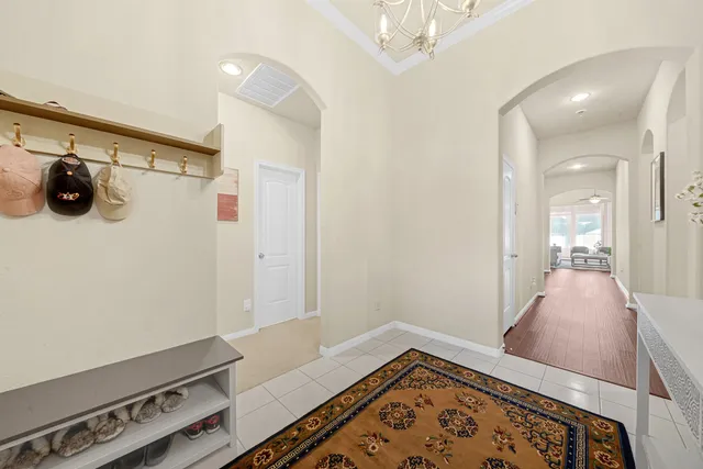 a view of a hallway with workspace