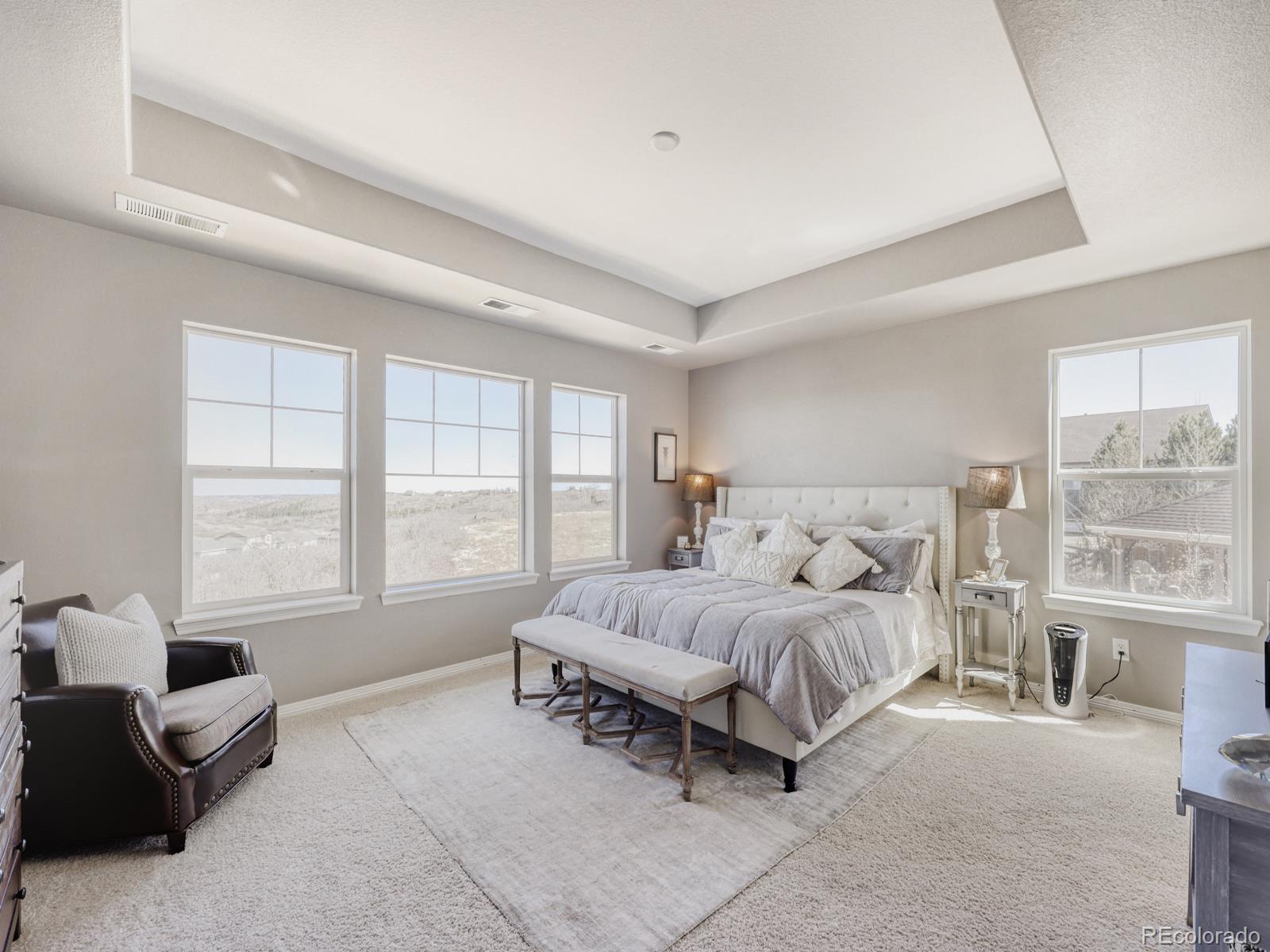 2964 Whitewing Way Castle Rock, CO 80108 - Photo 14 of 31 a spacious bedroom with a bed a couch and a large window