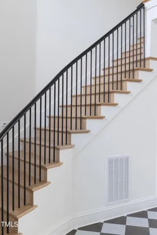 a view of a black and white checkered floor