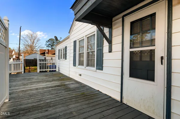 a view of a balcony with door