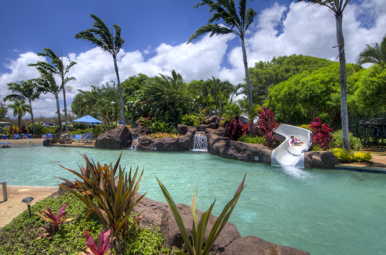 2253 Poipu Road, Unit 28 Koloa, HI 96756 - Photo 22 of 26 a view of a backyard with lawn chairs plants and palm trees