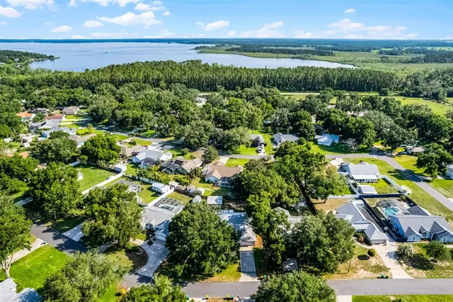 a view of a city with lush green forest
