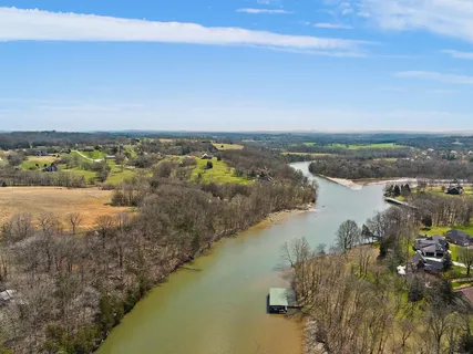 a view of a lake and city