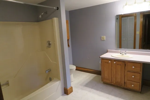 a bathroom with a double vanity sink and a bathtub