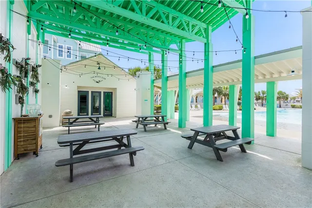 a outdoor space with lots of tables and chairs