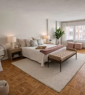 a bedroom with a bed and a couch