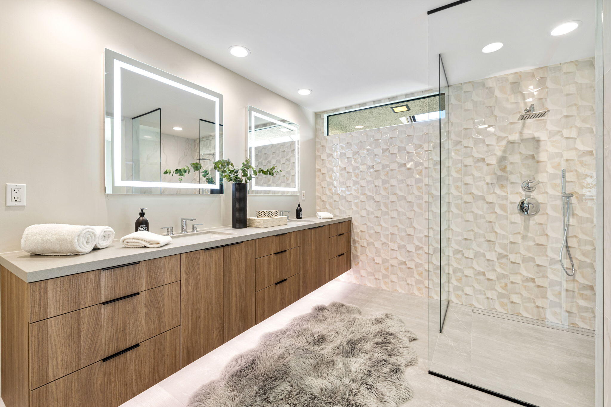 27 Colgate Drive Rancho Mirage, CA 92270 - Photo 75 of 87 a bathroom with a double vanity sink mirror and shower